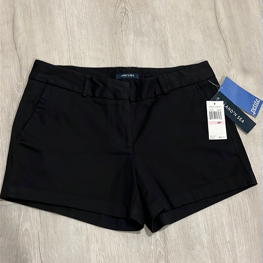 NWT Land’ N Sea Black Shorts Size 6P